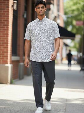 Thread & Cloth Men's Sz M Short Sleeve Button-Down Shirt Leaf Print 278i